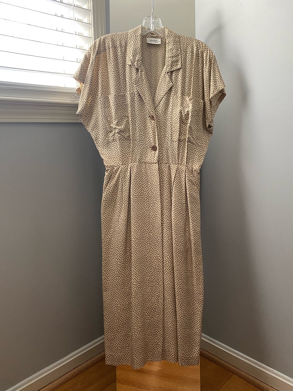 Vintage Cream Polka Dot Button-Front Dress